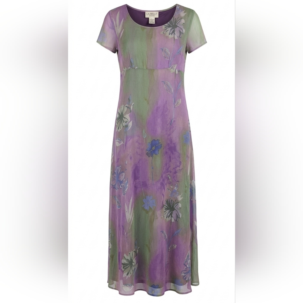 La Belle Lavender and Green Floral Maxi Dress